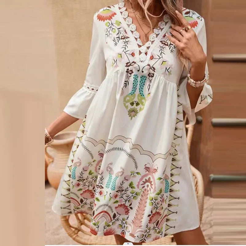 Iris - Besticktes V-Ausschnitt Kleid
