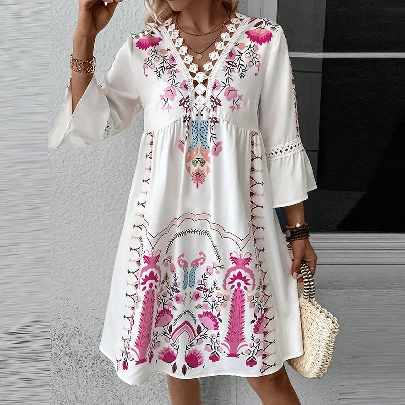 Iris - Besticktes V-Ausschnitt Kleid