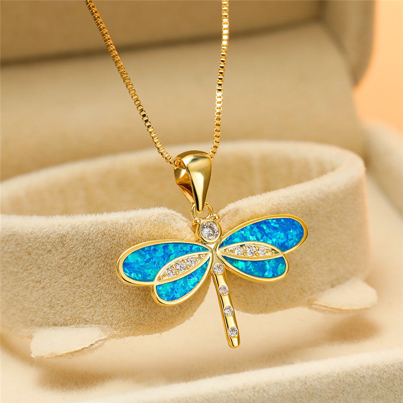 Siena – Halskette mit Libelle aus Gold mit Opal