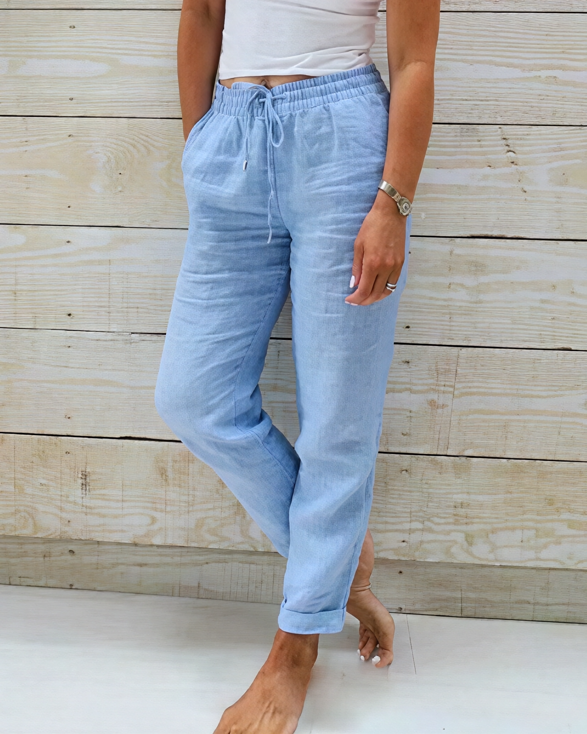 Stacy - Bequeme Damenhose aus Baumwolle und Leinen