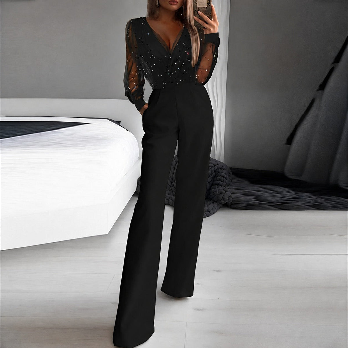 Catherina - Jumpsuit für Damen mit V-Ausschnitt und schimmerndem Look