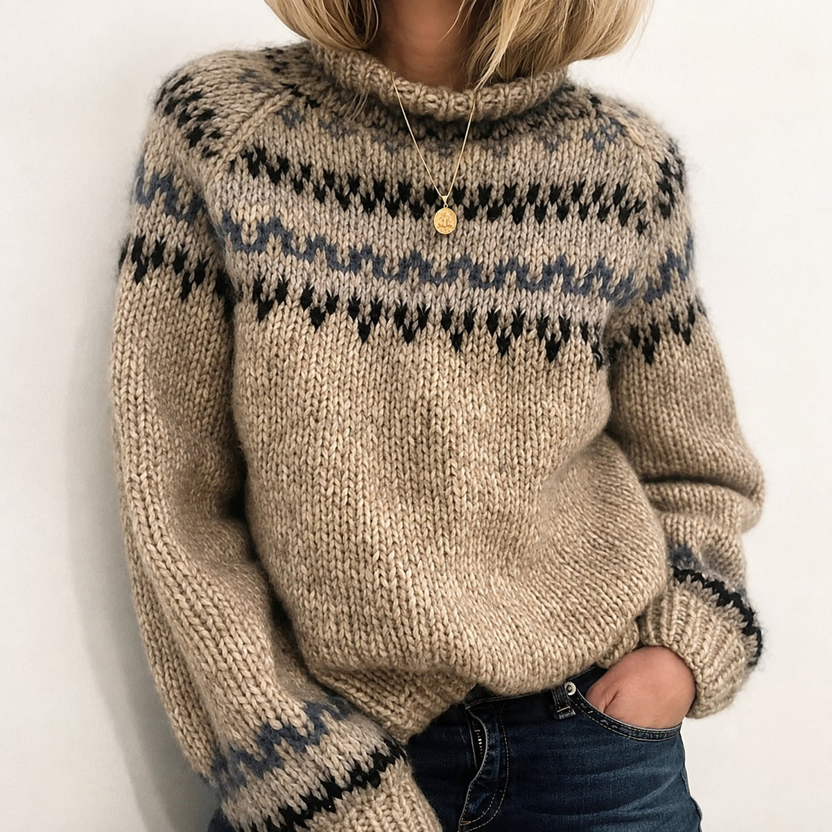 Oona - Bequemer Rollkragenpullover im isländischen Stil
