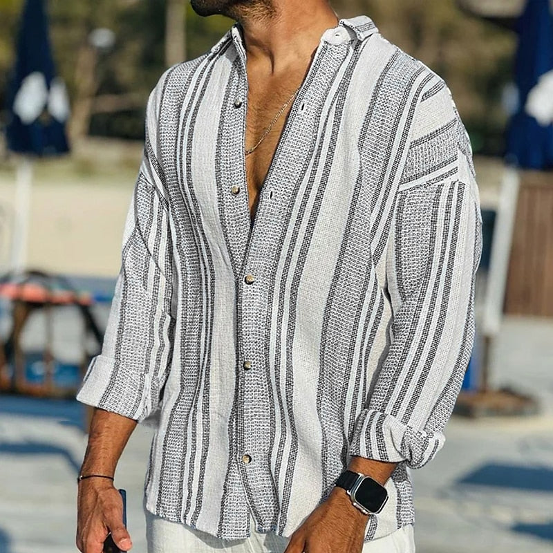 Herren Hemd – Gestreiftes Langarmhemd für Freizeit & Sommer