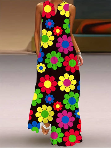 Damen Blumenkleid – Langes florales Kleid mit tiefem Ausschnitt für Sommer & Urlaub