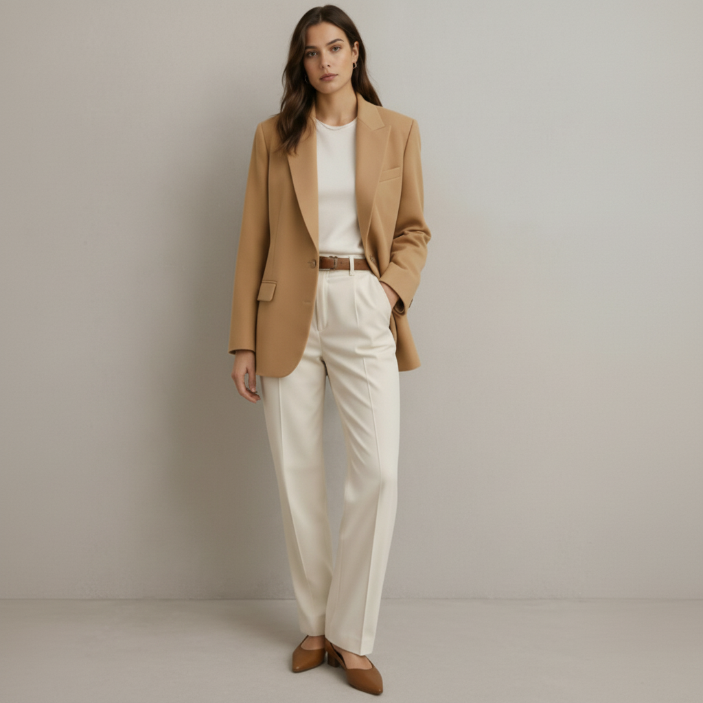 Beigefarbener langer Blazer