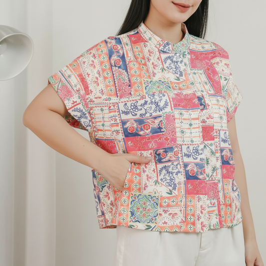 Gemusterte Kurzarmbluse