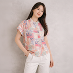 Gemusterte Kurzarmbluse