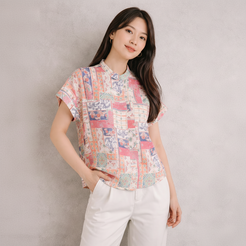 Gemusterte Kurzarmbluse