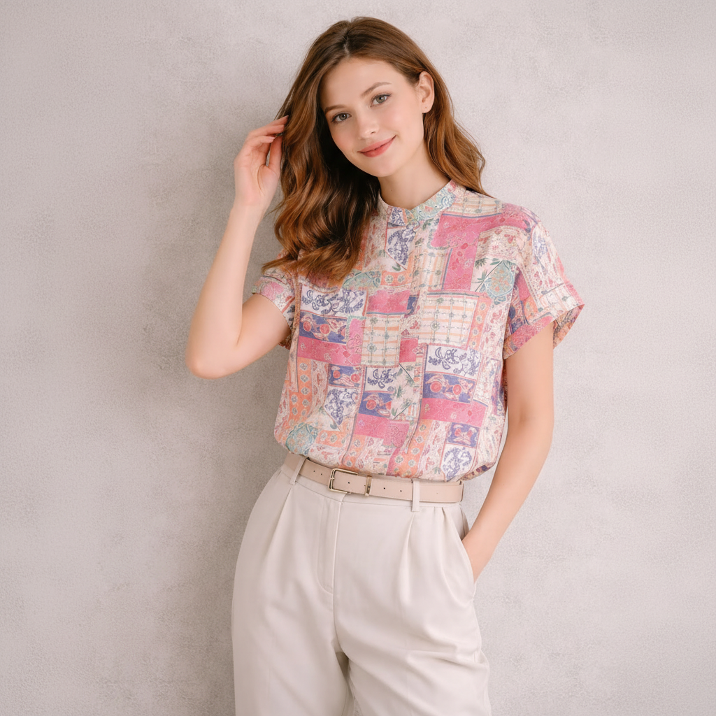 Gemusterte Kurzarmbluse