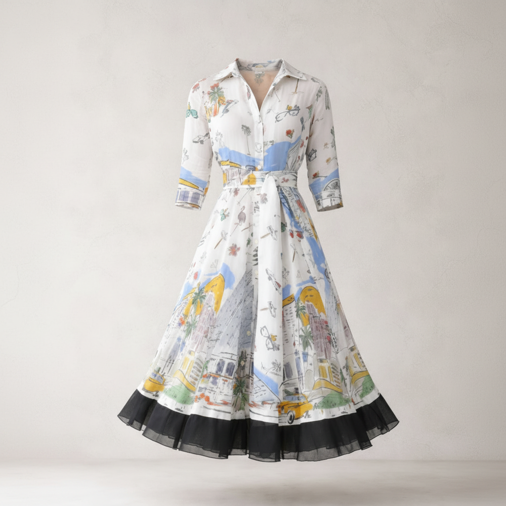 Bedrucktes Midi-Hemdkleid