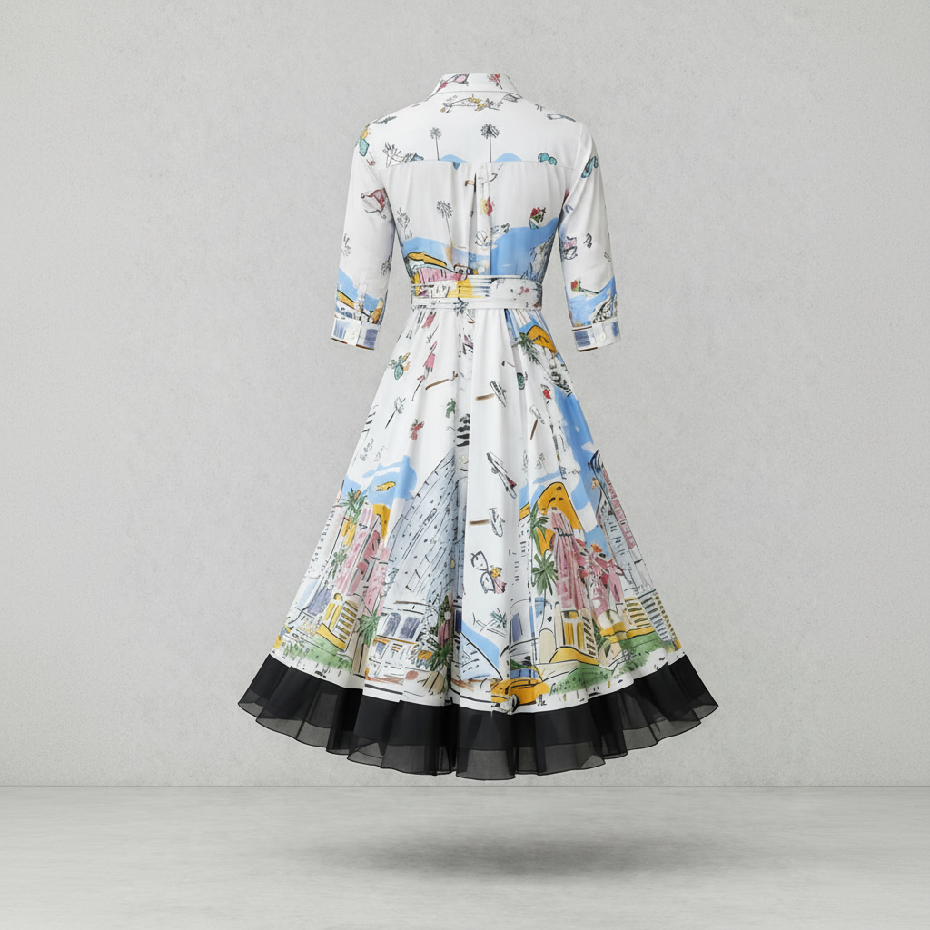 Bedrucktes Midi-Hemdkleid