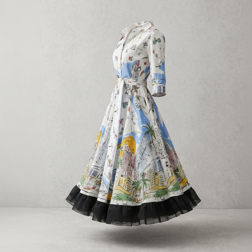 Bedrucktes Midi-Hemdkleid