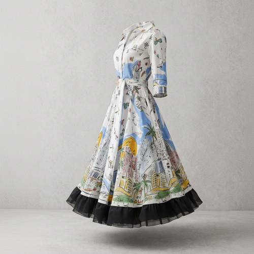 Bedrucktes Midi-Hemdkleid