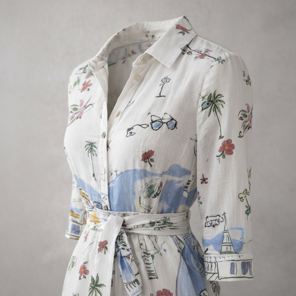 Bedrucktes Midi-Hemdkleid