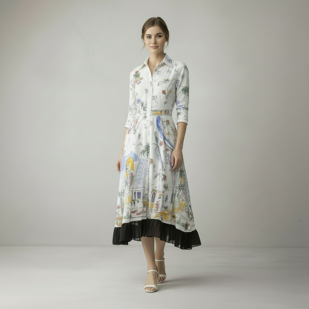 Bedrucktes Midi-Hemdkleid