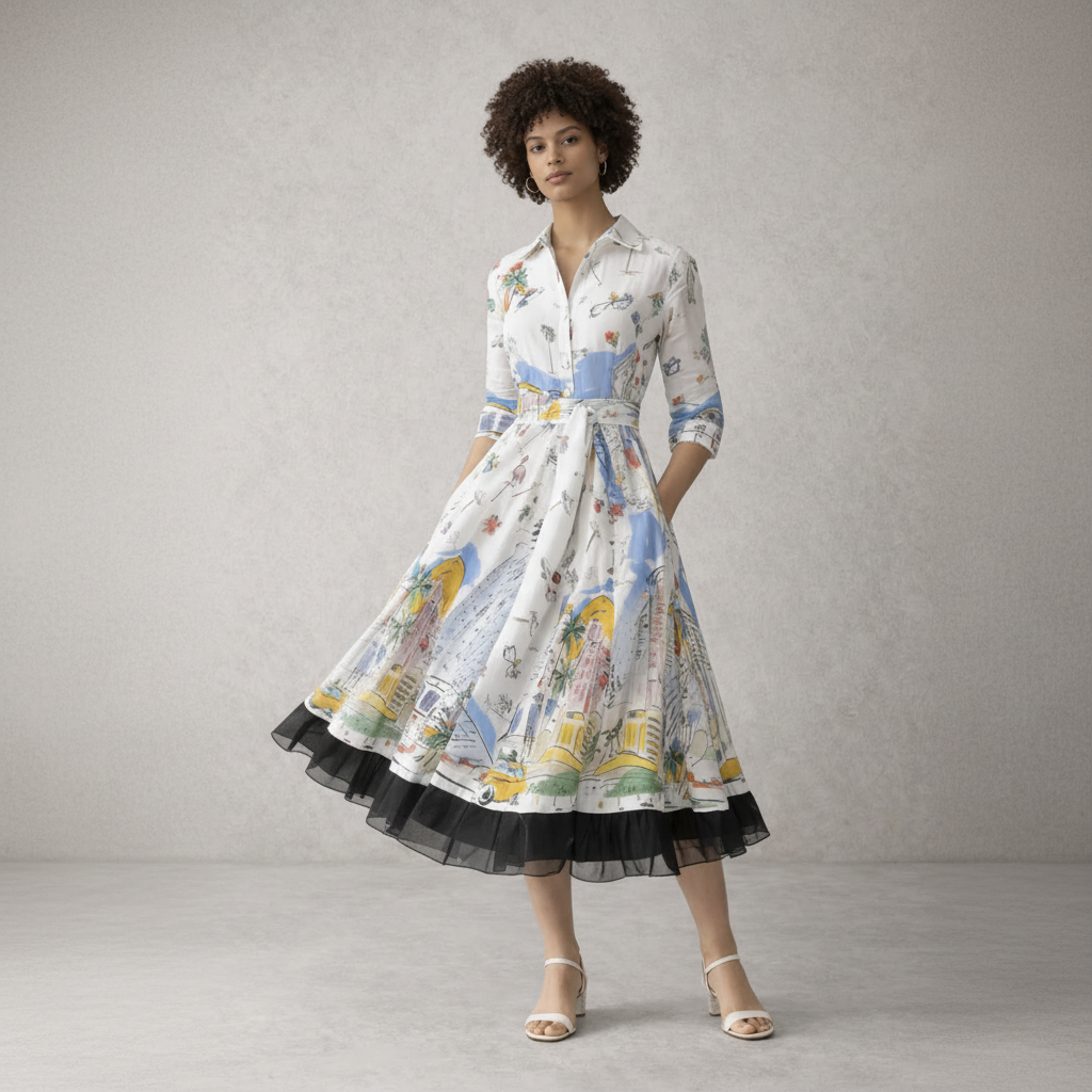 Bedrucktes Midi-Hemdkleid