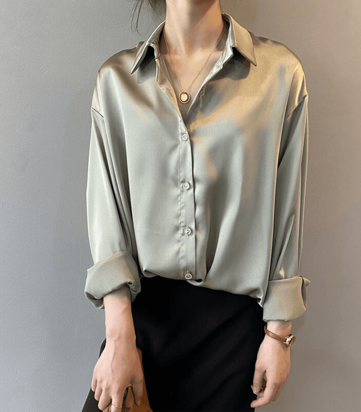 Magnolia - Satinbluse Langarm