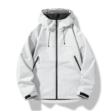 Damen Outdoor-Jacke mit Kapuze leichte Regenjacke Hüfthöhe Reißverschlusstaschen verstellbare Kapuze