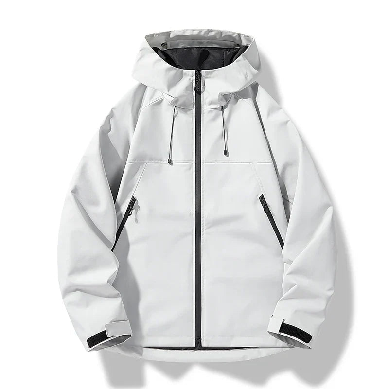 Damen Outdoor-Jacke mit Kapuze leichte Regenjacke Hüfthöhe Reißverschlusstaschen verstellbare Kapuze