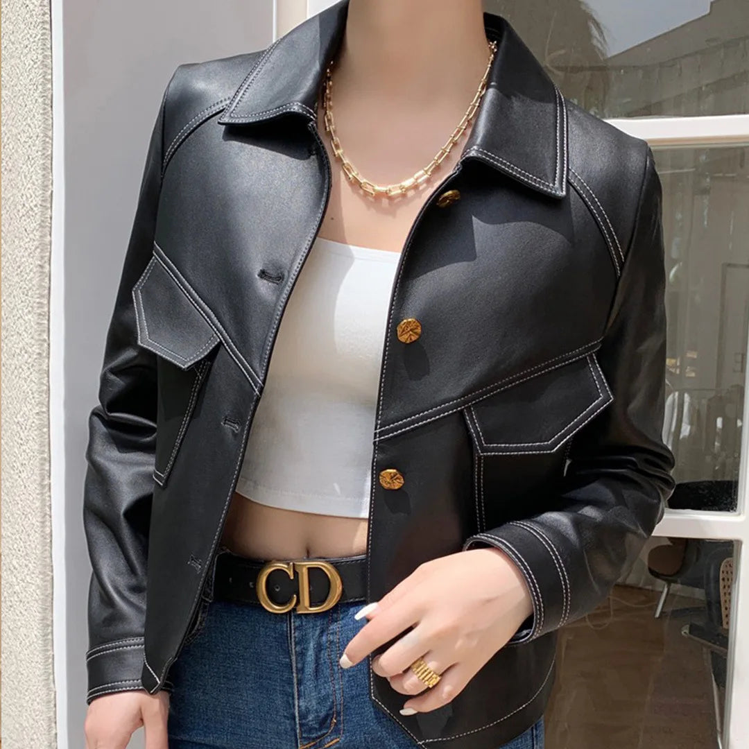 Jacke für Damen - Strukturierter Kragen mit Patten und Knopfverschluss
