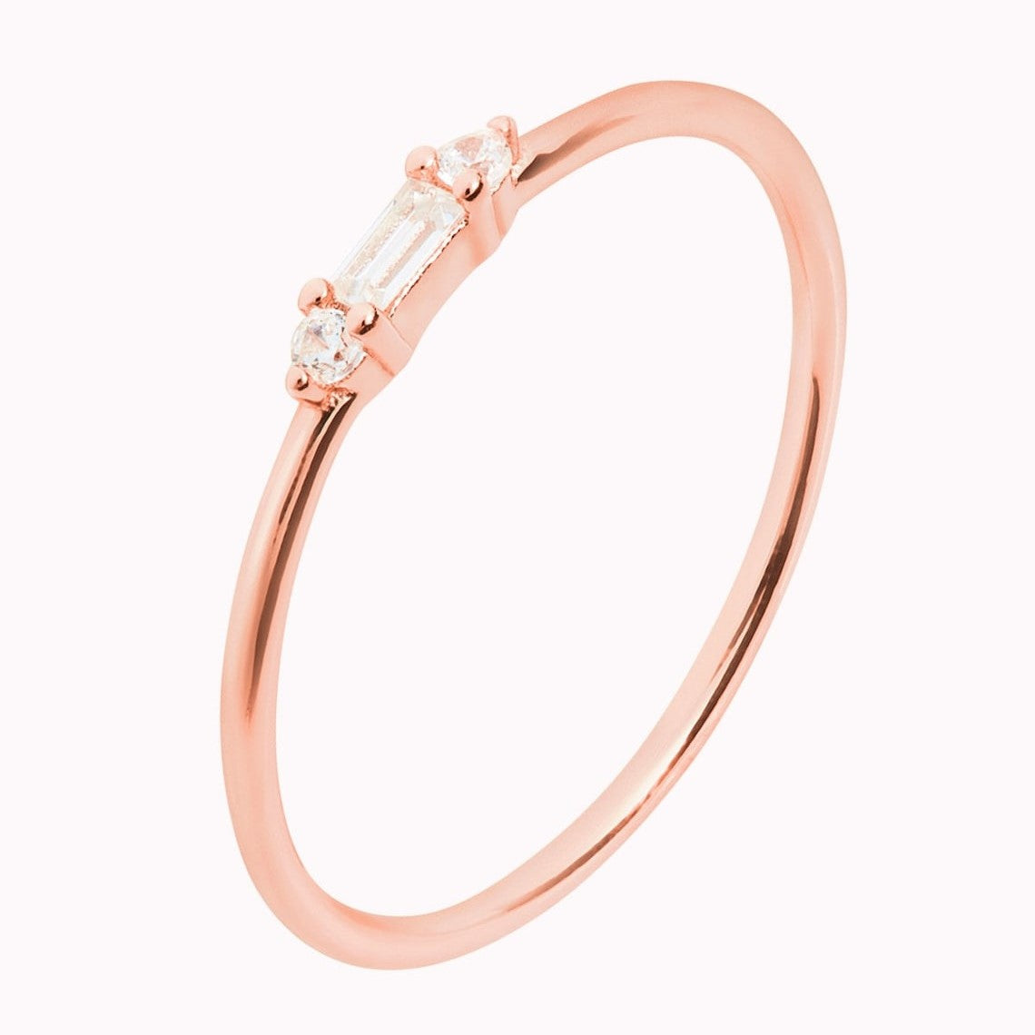 Kleines Baguette - Zierlicher runder CZ-Ring