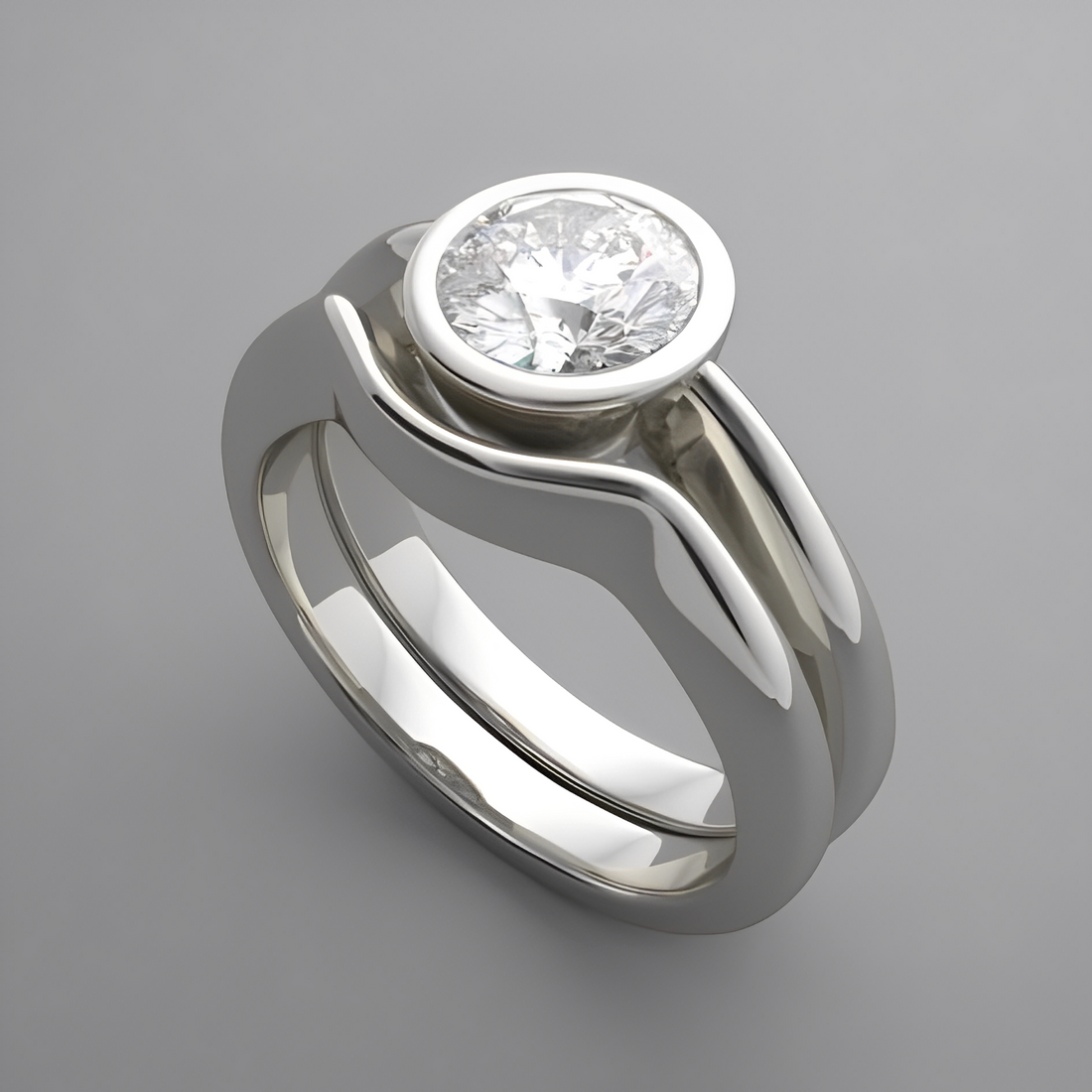 Aria – Vintage Silberring mit rundem weißen Kristall