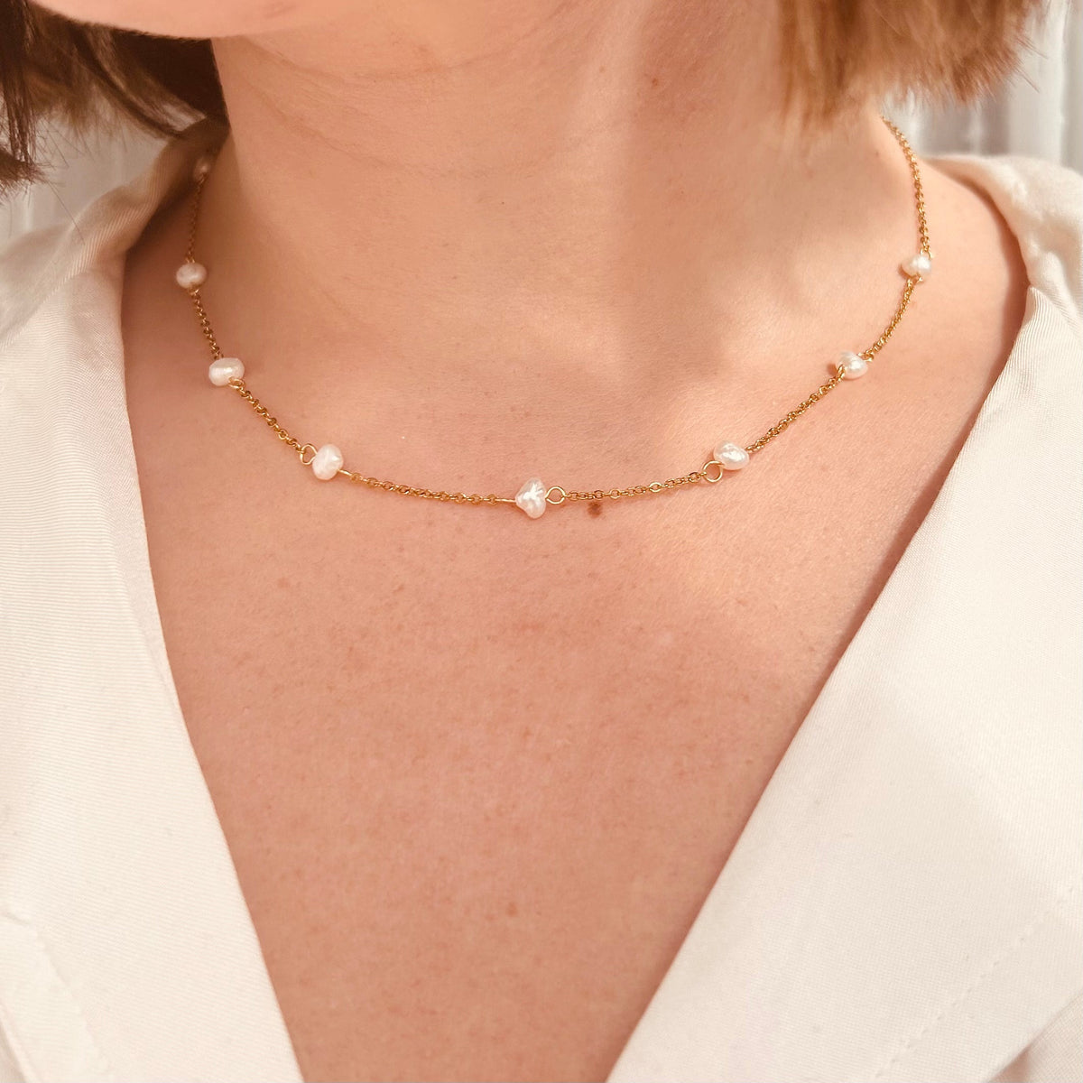 Goldenes Perlenhalsband - Alltags-Halskette