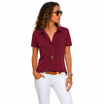 Damen Kurzarm-Bluse – Lässige lockere Bluse für Büro, Freizeit & Alltag