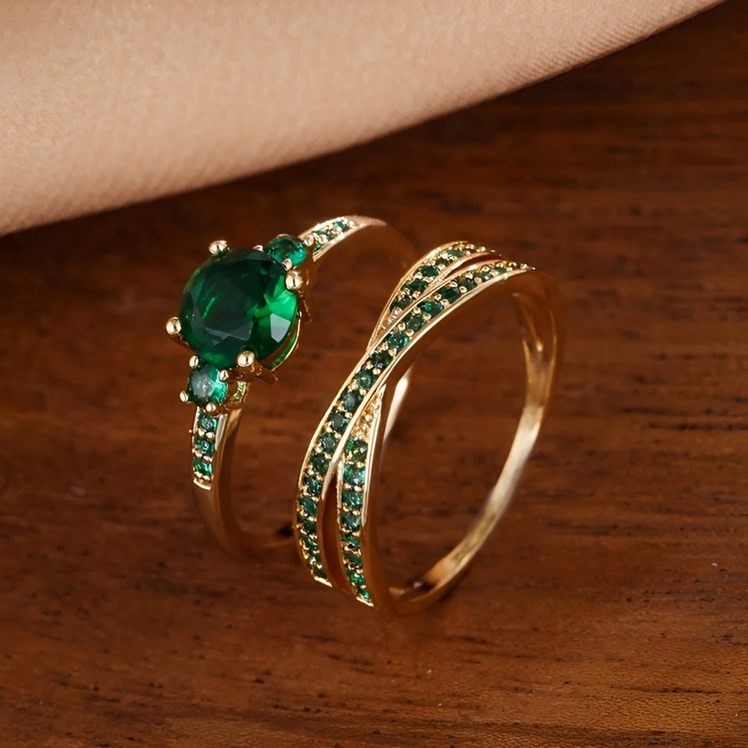 Ivy – Set mit Ringen mit grünen Kristallen