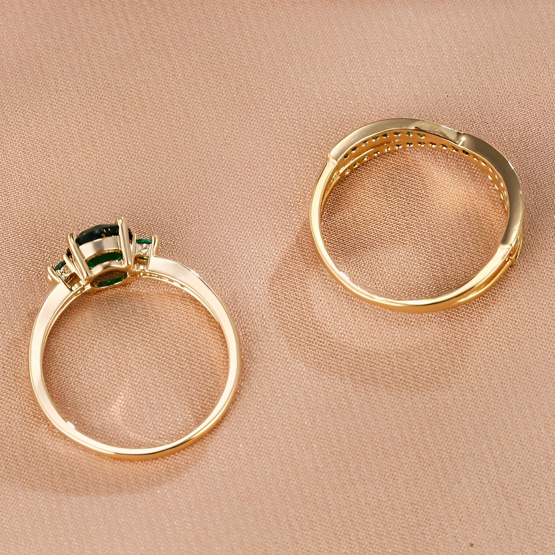 Ivy – Set mit Ringen mit grünen Kristallen