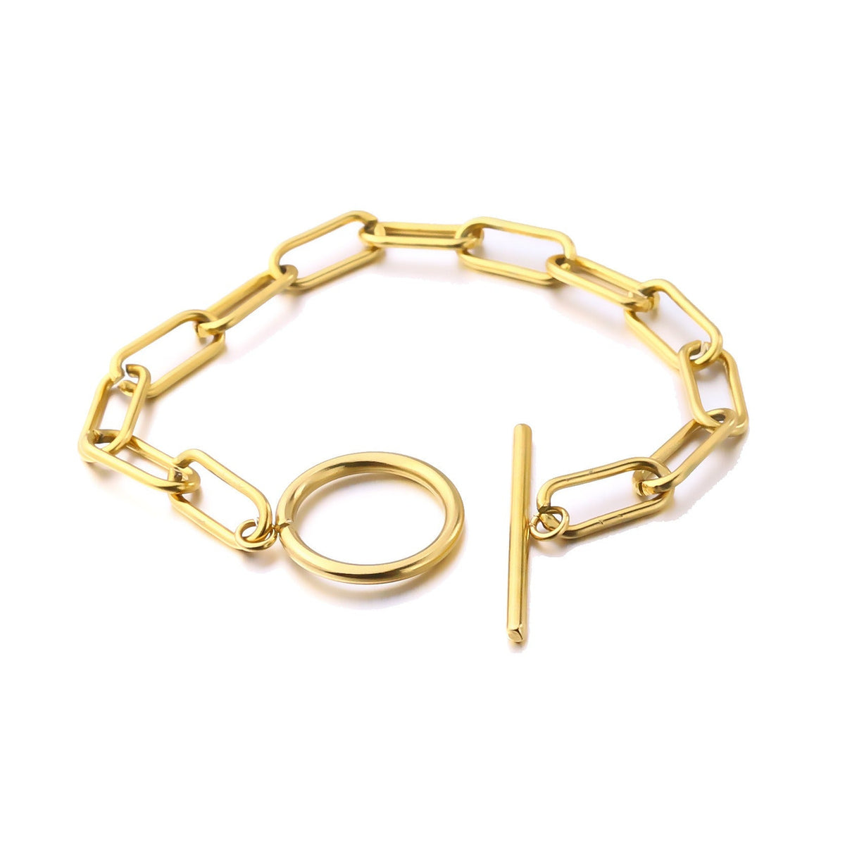 Millie – T-Bar Armband mit rechteckigen Goldgliedern