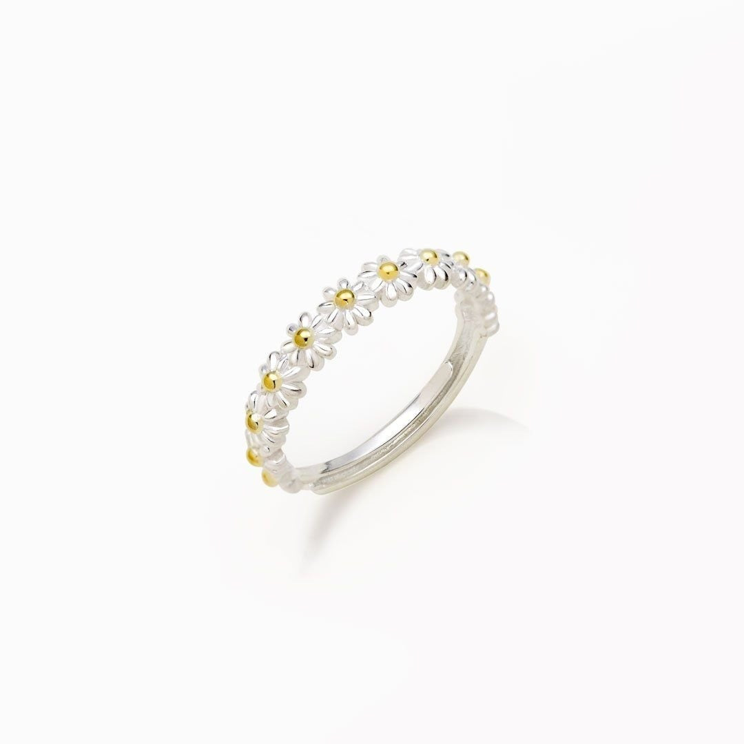 Dahliana – Margaritenring aus verstellbarem Silber und handbemaltem Emaille