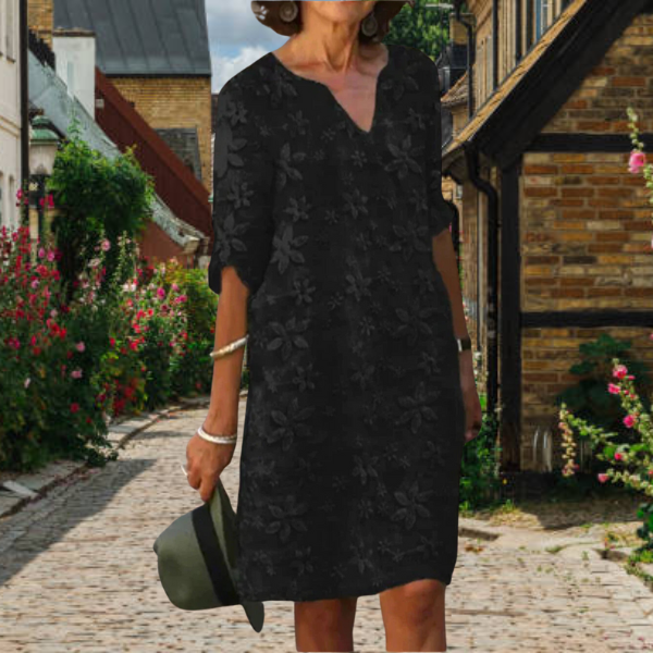 Damen Freizeitkleid – Lockeres Blumenkleid mit V-Ausschnitt für Sommer & Freizeit