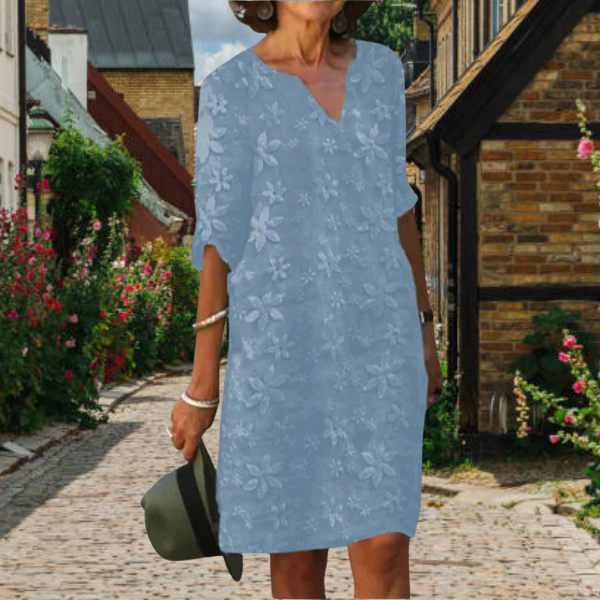 Damen Freizeitkleid – Lockeres Blumenkleid mit V-Ausschnitt für Sommer & Freizeit