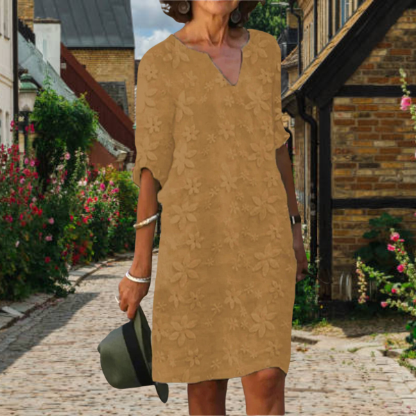 Damen Freizeitkleid – Lockeres Blumenkleid mit V-Ausschnitt für Sommer & Freizeit